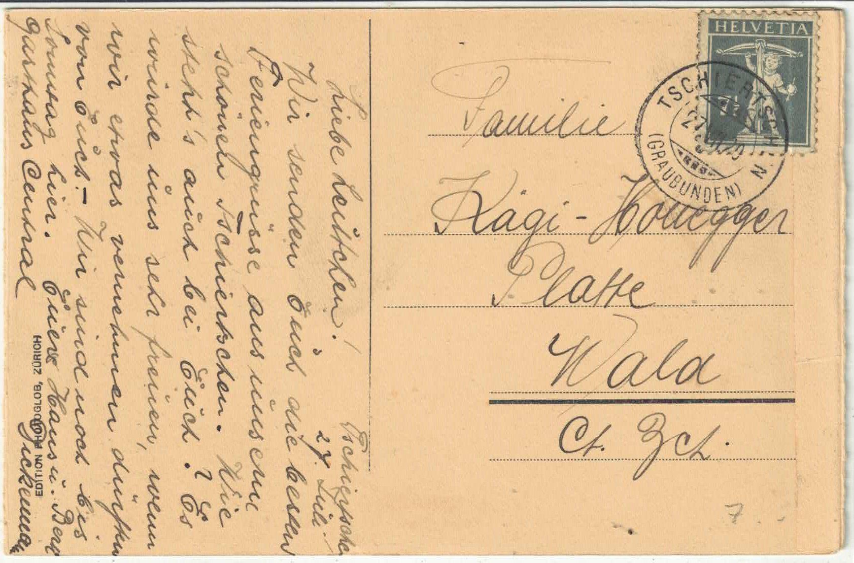 Cartoline postali: Tschiertschen - Teilansicht – Usato da Ettingen venduto da Kartenplanet 1