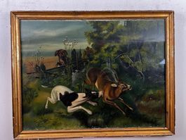 Jagd-Szene Oel-Gemälde alt!