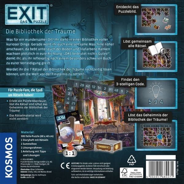 Kosmos Puzzle: EXIT Puzzle: Die Bibliothek der Träume, 500 Teile – Nuovo e nell'imballaggio originale da Uster venduto da mrssunshine24 1