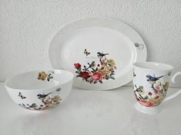 Vintage Set mit Vögeln und Blumenmotiv NEU