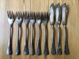 Vintage Fischbesteck, 9-teilig, versilbert, 90, ca. 1950er
