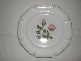 Feinporzellanteller 33cm Rosen Silberrand, sign. GIEN France