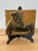 Vintage 70er Studio Keramik Wandrelief, Puma/Katze, signiert
