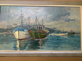 Ölgemälde mit Segelbooten – signiert „J. Pollak“