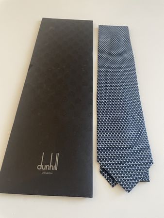 Dunhill Krawatte dunkelblau mit Muster Seide neu