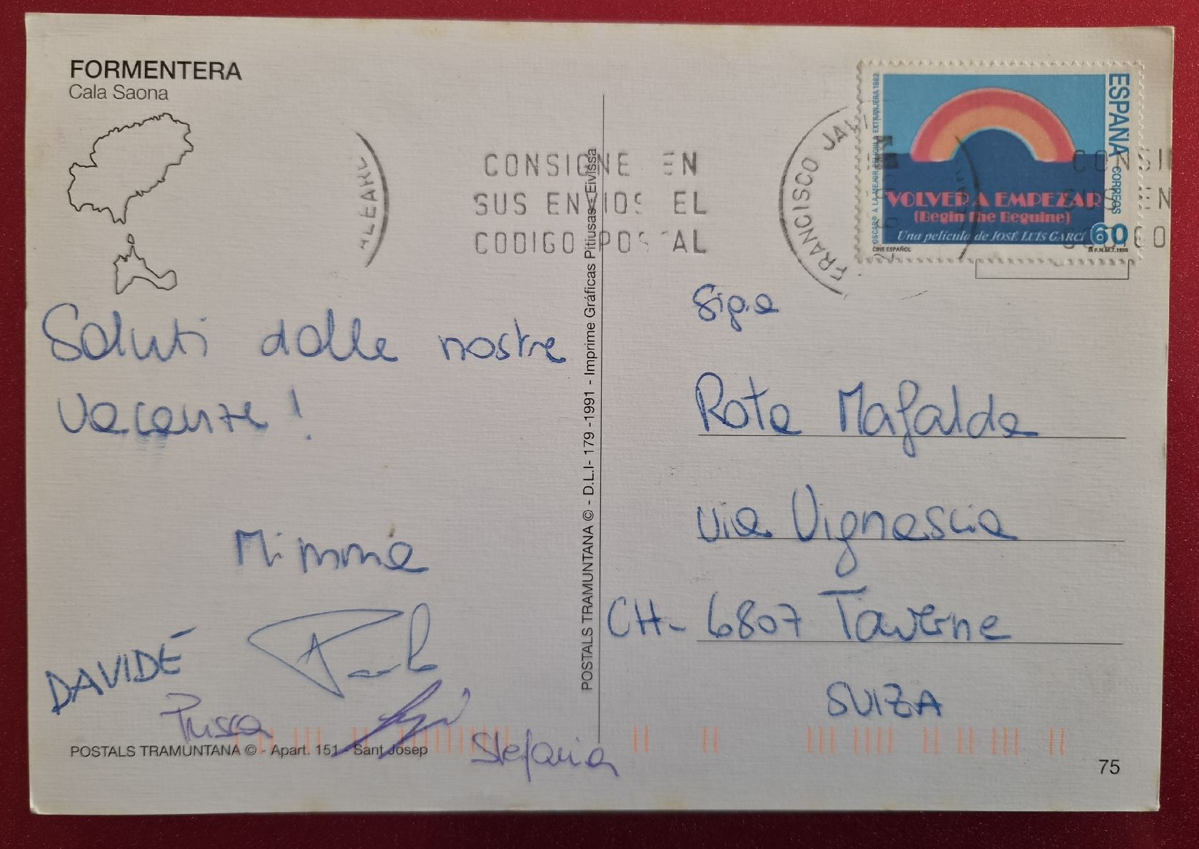 Ansichtskarten: Formentera Cala Saona 1995 – Gebraucht aus Melchnau von Arthurius 1