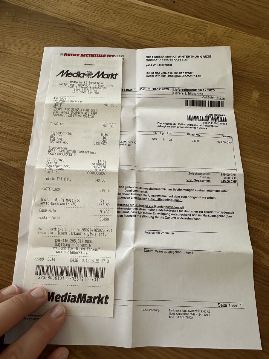 Apple Portables: iPhone 17 Air  – D'occasion à Winterthur par Carbone76 5