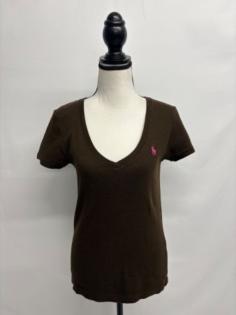 Braunes Polo Ralph Lauren T-Shirt mit V-Ausschnitt Gr. S
