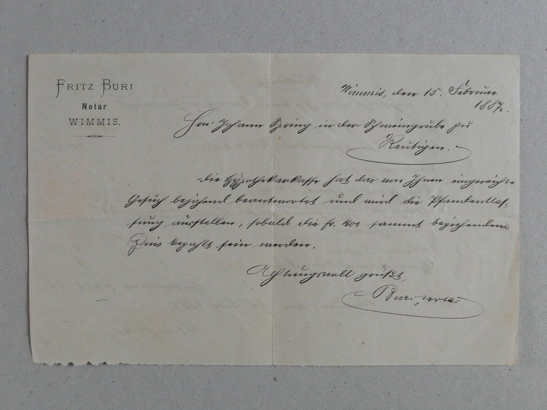 Dokumente: QUITTUNG PFANDENTLASSUNG WIMMIS 1887 – Gebraucht aus Mumpf von Boderu
