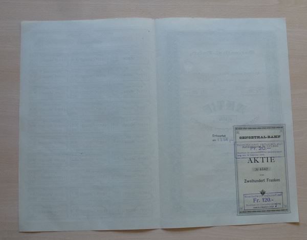 Documents: Aktie 1901 ++ Sensethal-Bahn – D'occasion à Walkringen par Casablanca777 5