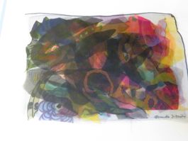 Gunda Dimitri, Stoffcollage, hinter Glas gerahmt, signiert