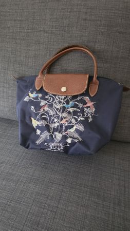 Longchamp Tasche blau mit Muster, kaum gebraucht