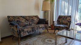 Wunderschönes vintage Sofa & Sessel mit Blumenmuster (50er)