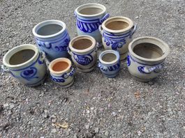 Antike Zwiebeltöpfe Steingut blau/grau 8 Stück
