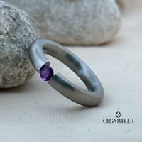 Edelstahl 4 mm  Ring Amethyste,  Ringgrösse 50