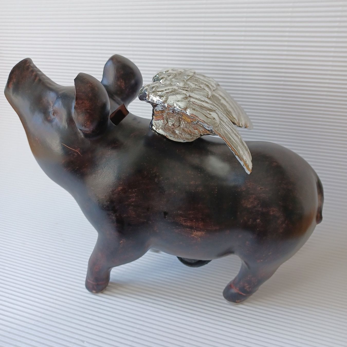 Salvadanai: SPARSCHWEIN. Holz mit SILBERFLÜGEL. – Usato da Zürich venduto da Bellabo 2