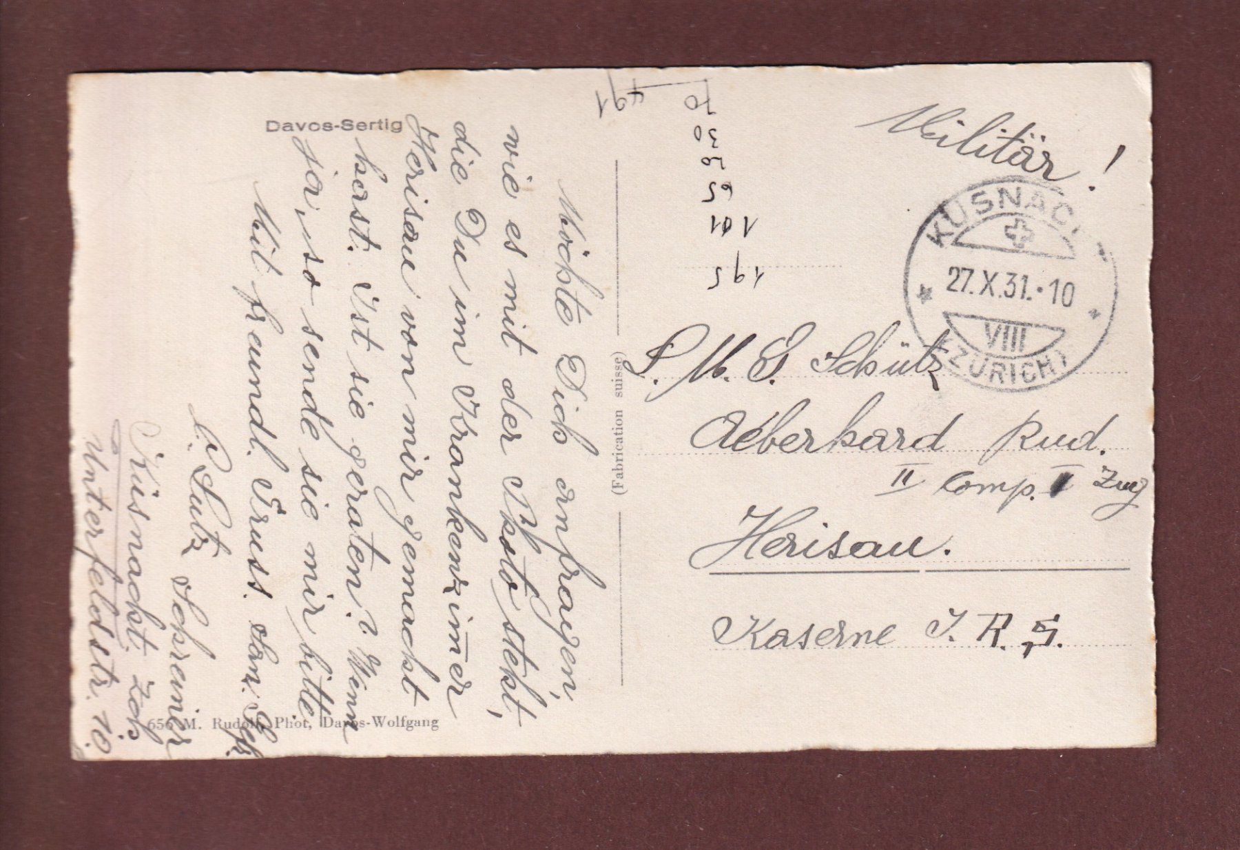 Cartoline postali: DAVOS-SERTG - Kühe - 1931 – Usato da Pully venduto da nicecards 1