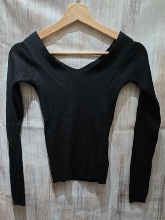 🎉 Off-Shoulder Rippstrick Pullover - XS - Schwarz