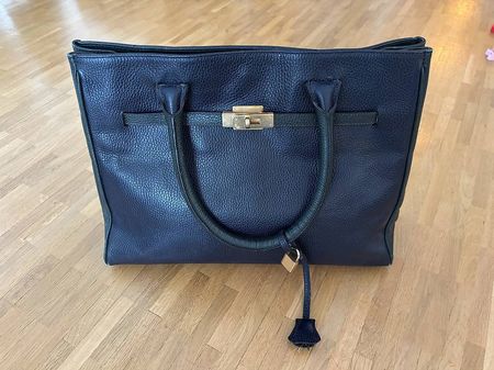 Lederhandtasche (Vintage) dunkelblau/dunkelgrün