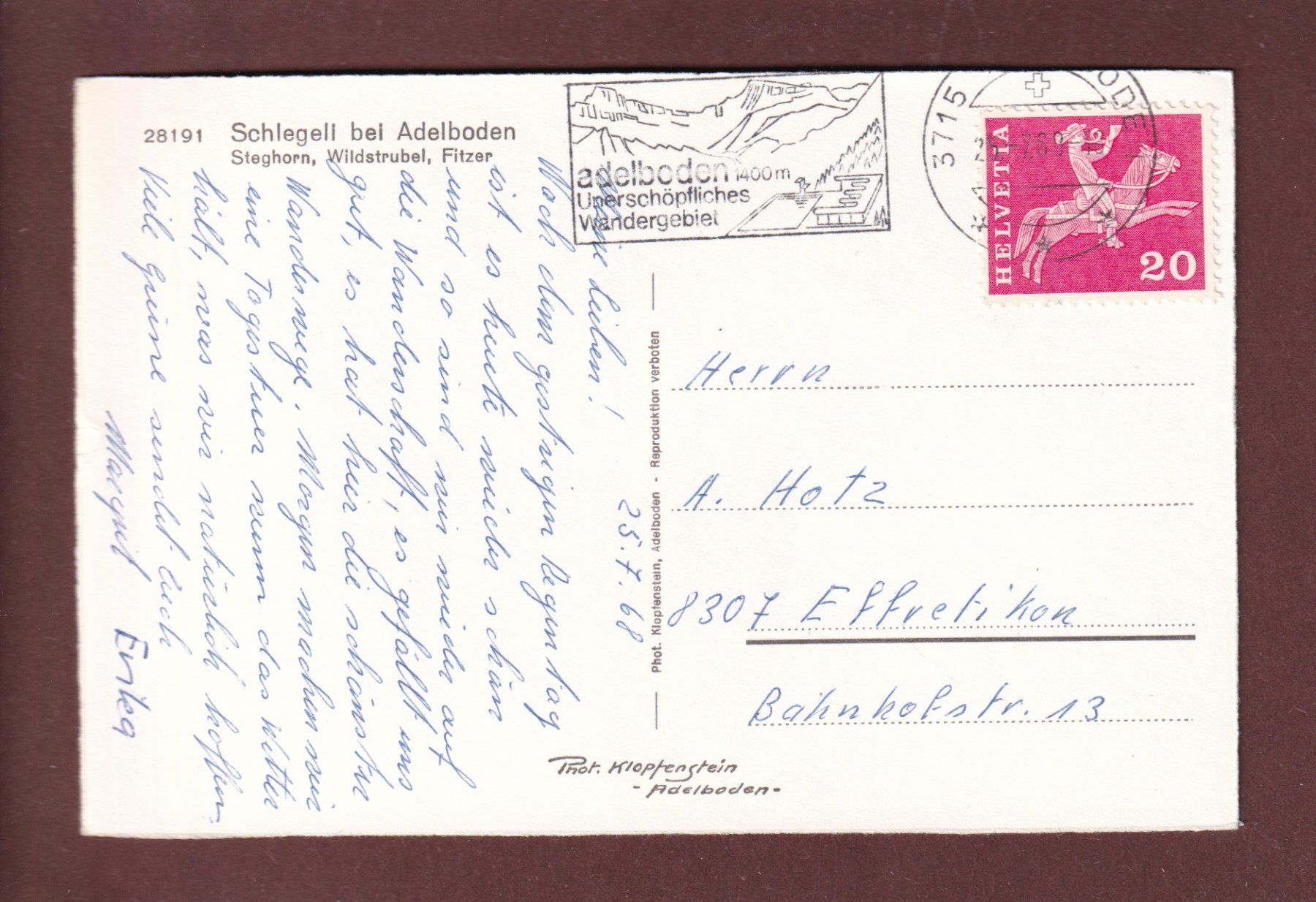 Cartoline postali: SCHLEGELL bei Adelboden - 1968 – Usato da Pully venduto da nicecards 1