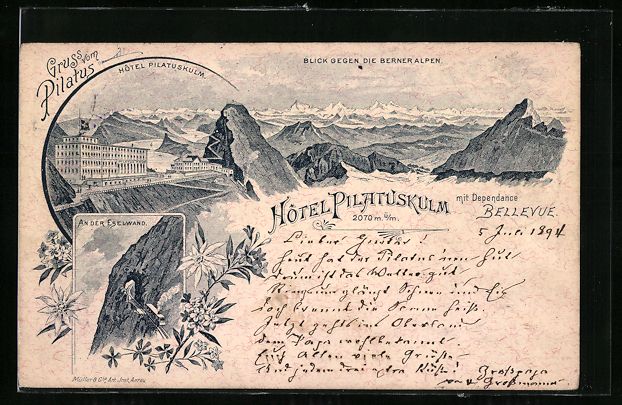 Cartoline postali: Vorläufer-Lithographie Pilatus, 1894, H – Usato da Berlin venduto da bartko-reher