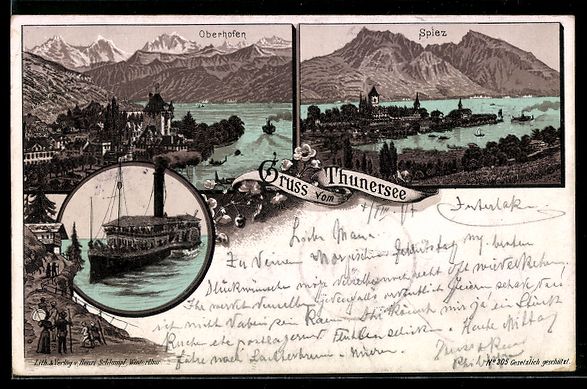 Cartes postales: Litho Oberhofen, Ortsansicht, Blick auf  – D'occasion à Berlin par bartko-reher