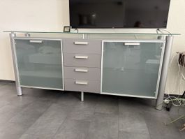 Sideboard Glas Metall Grau 4 Schubladen 2 Türen