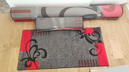 Teppich-Set, Rot/Schwarz, 3-teilig