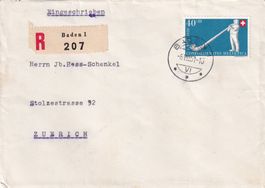 Pro Patria B55 auf R.Brief von BADEN 6.VIII.51 nach Zürich