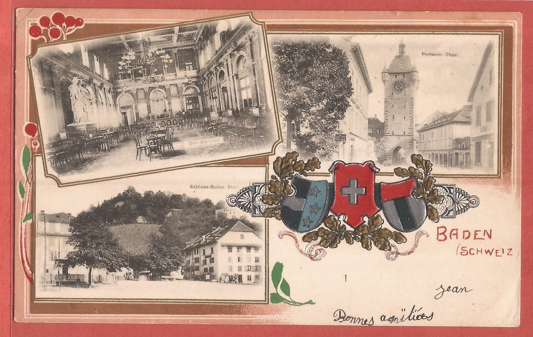 Cartoline postali: Baden - Mehrbild-Prägekarte 1901 – Usato da Fislisbach venduto da Porano