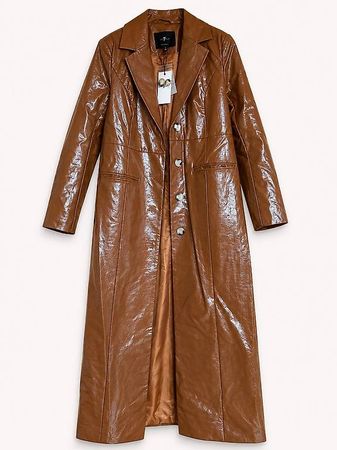 7 for all Mankind Braun Faux Leder Lack Trenchcoat Gr. S