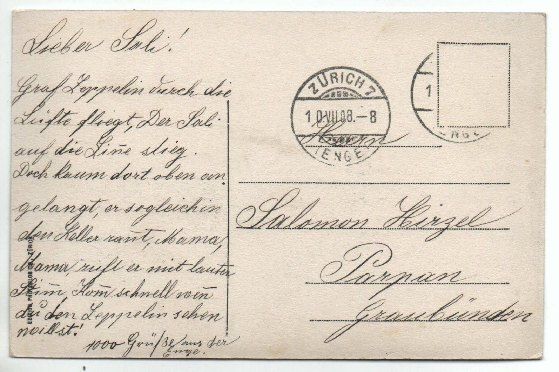Cartes postales: ZÜRICH 1. Juli 1908, Zeppelin Luftschiff – D'occasion à Jona par philajona 1
