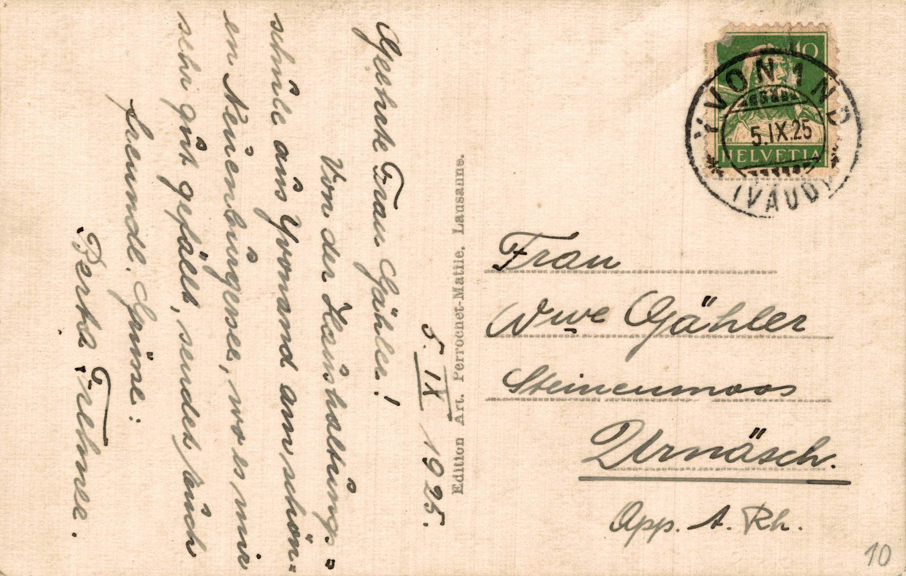 Cartoline postali: Yvonand. Ecole Ménagère – Usato da Bronschhofen venduto da Astore 1