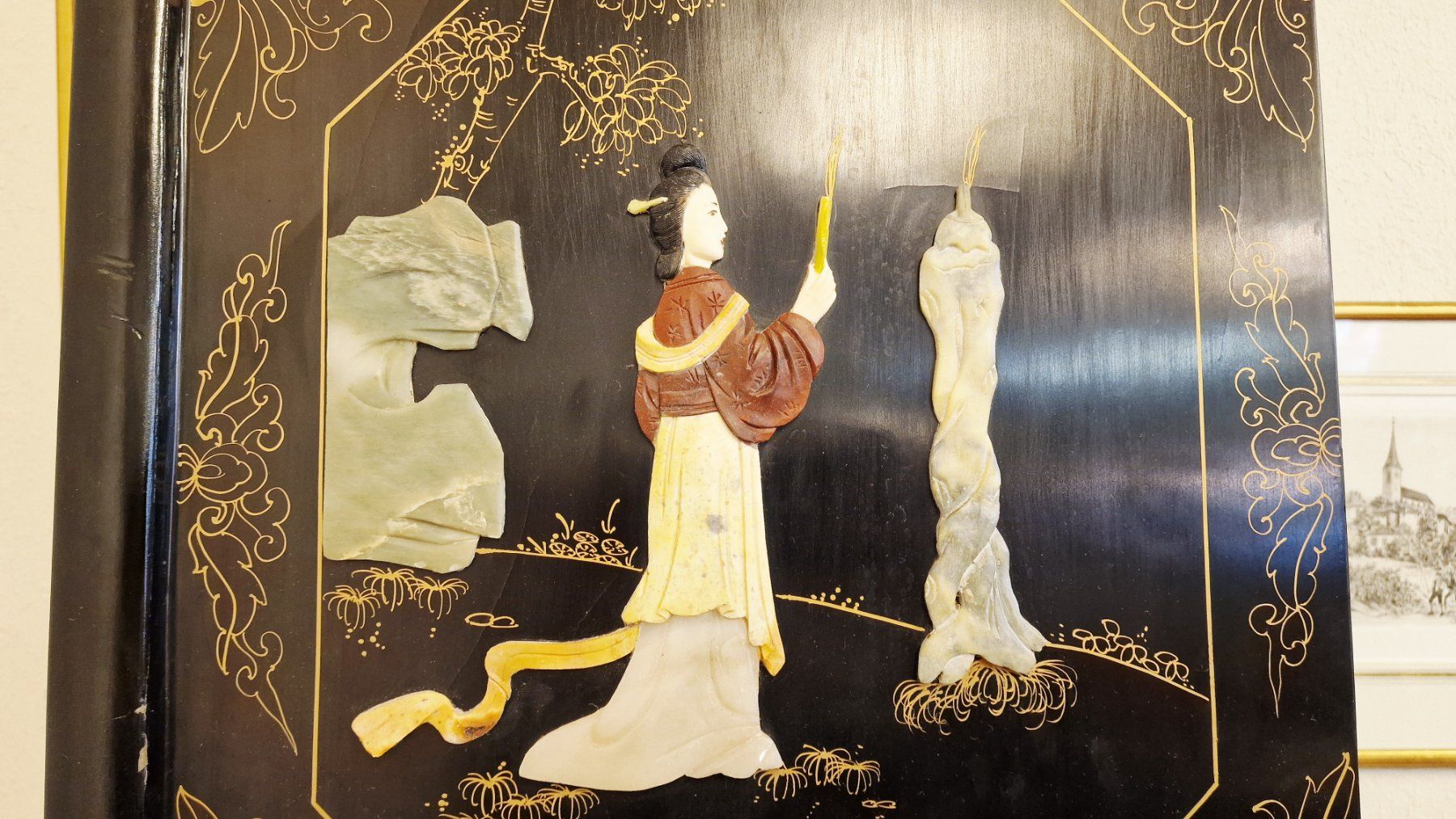Paraventi: Asiatischer paravent, Raumteiler, mit echte Steine – Usato da BERN venduto da Intarsia 9