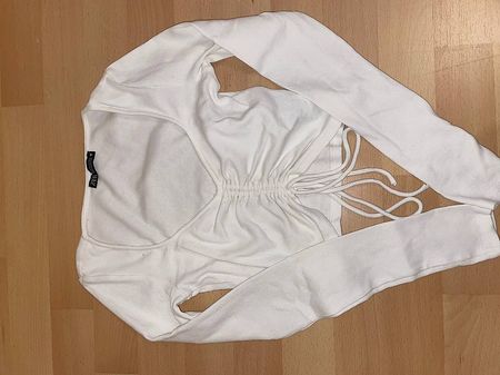 ZARA Damen Crop Top Langarm Weiss Grösse S