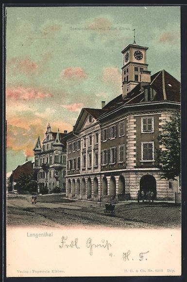 Cartoline postali: Langenthal, Gemeindehaus mit Hotel Bäre – Usato da Berlin venduto da bartko-reher