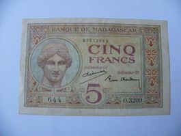 Banknote Madagaskar 5 Francs Banque de Madagascar alt