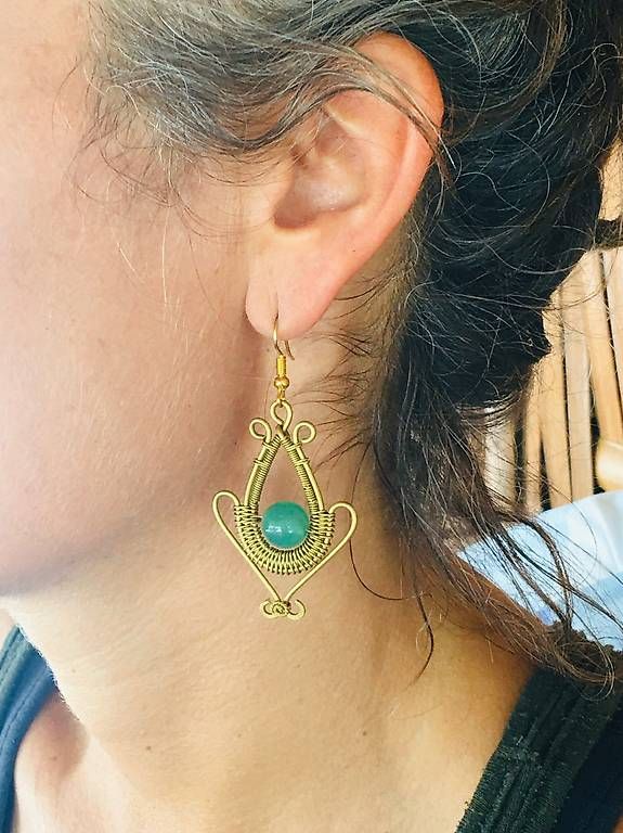 Ohrringe & -stecker: Messing Ohrhänger mit Aventurin - boho- gipsy- ethnic style – Gebraucht aus Oberwil b. Zug von Temuera 2