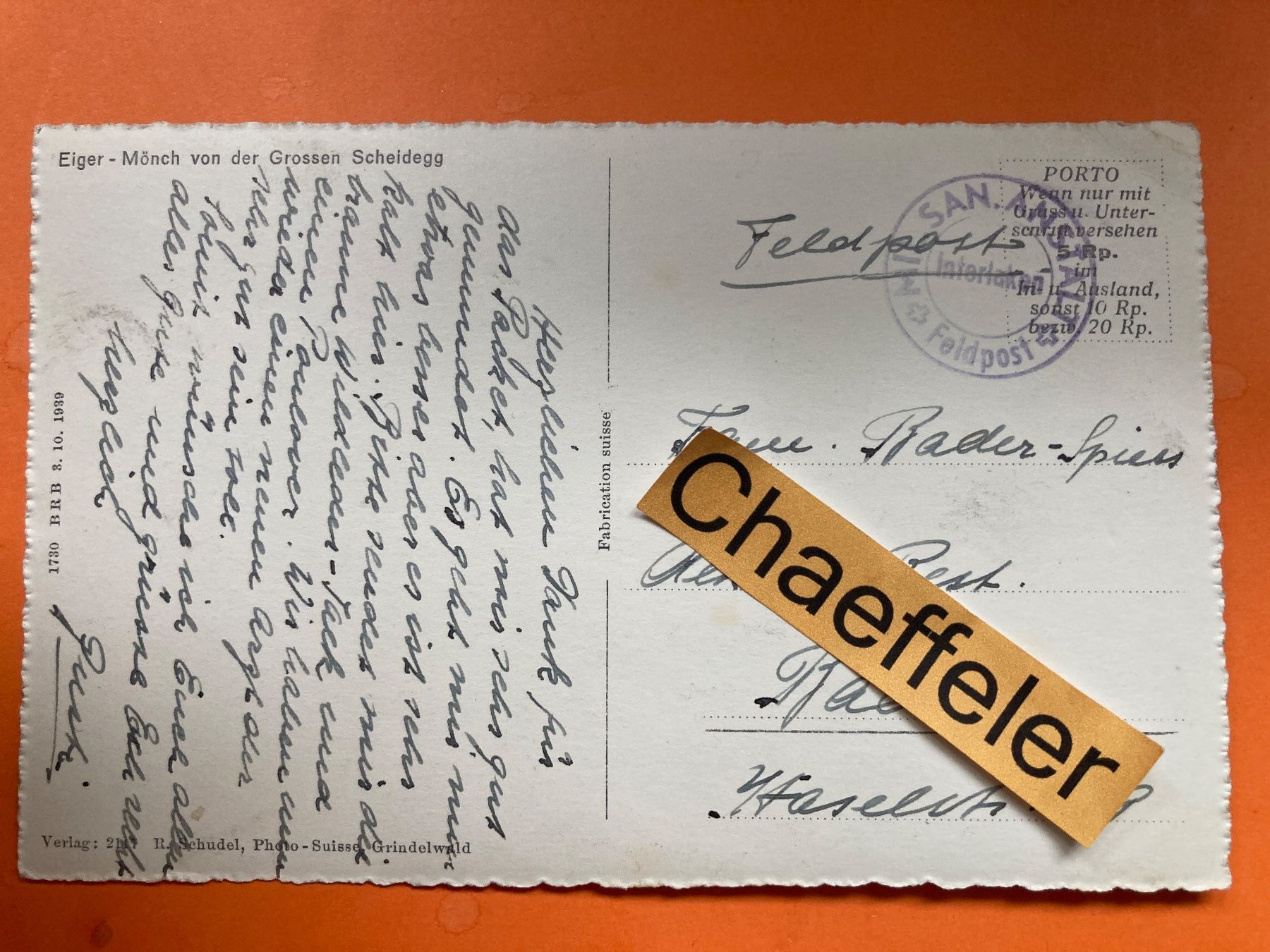 Cartoline postali: Eiger - Mönch von der Grossen Scheidegg. Feldpost – Usato da Zürich venduto da Chaeffeler 1