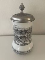 Porzellan Bierkrug Stadt Basel mit Zinndeckel Warteck
