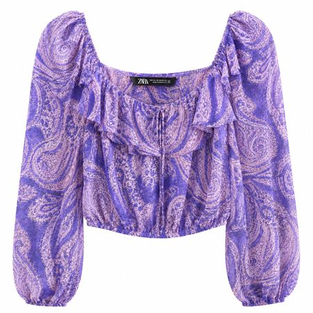 ZARA Crop-Bluse Paisley Lila Rosa Gr. XS / 34