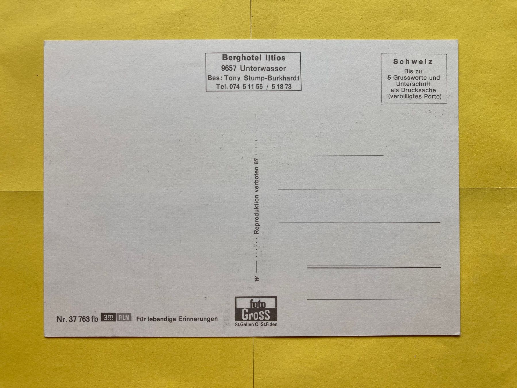 Cartoline postali: Berghotel   IItios  9657  Unterwasser – Nuovo (secondo la descrizione) da Grabs venduto da paggi01 1