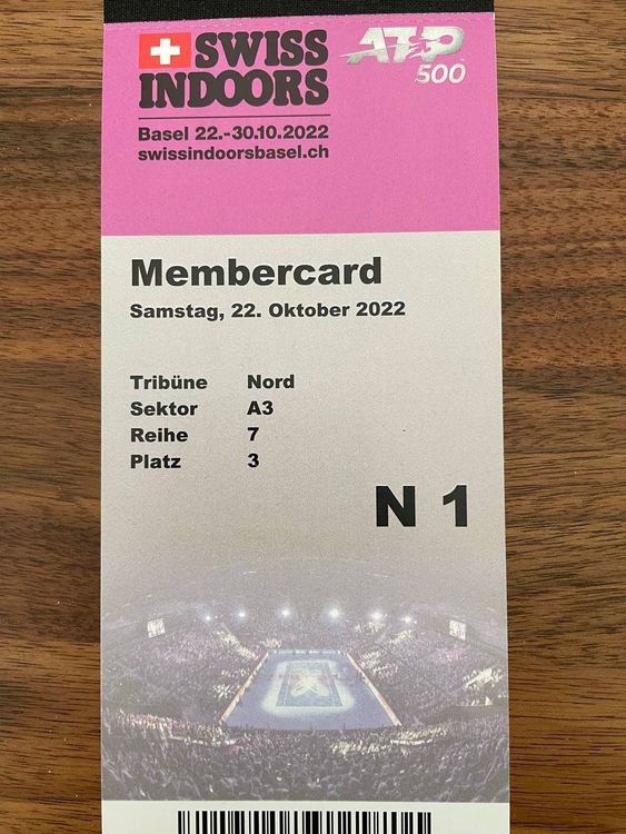 SWISS INDOORS ATP BASEL 500, Sa 22/10/22, Membercard 7 Reihe Kaufen