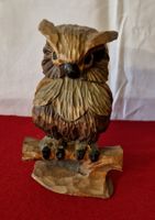 Eule auf Ast, Holz schön detailliert geschnitzt ca. 19cm