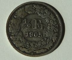 Silber 50-Rappen Münze 1905 stark gebraucht