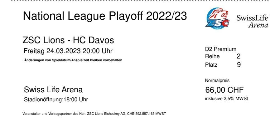 ZSC-Davos 2 Top Sitzplatz Tickets D2 Premium (Reihe2) 24.3.2 | Kaufen ...