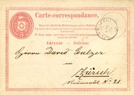 Postkarte Schindellegi - Zürich 1871