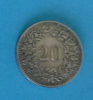 Schweizer 20 Rappen Münze 1947 gebraucht, guter Zustand