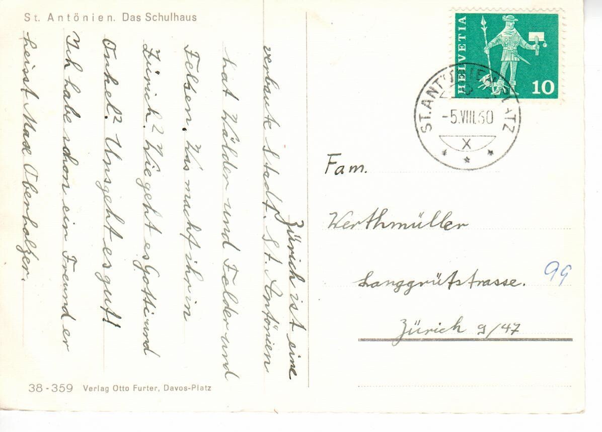 Cartoline postali: St. Antönien - Schulhaus – Usato da Wolhusen venduto da Curver9 1