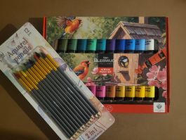 Acrylfarben Set 24 Tuben und 12 Aquarellstifte neu